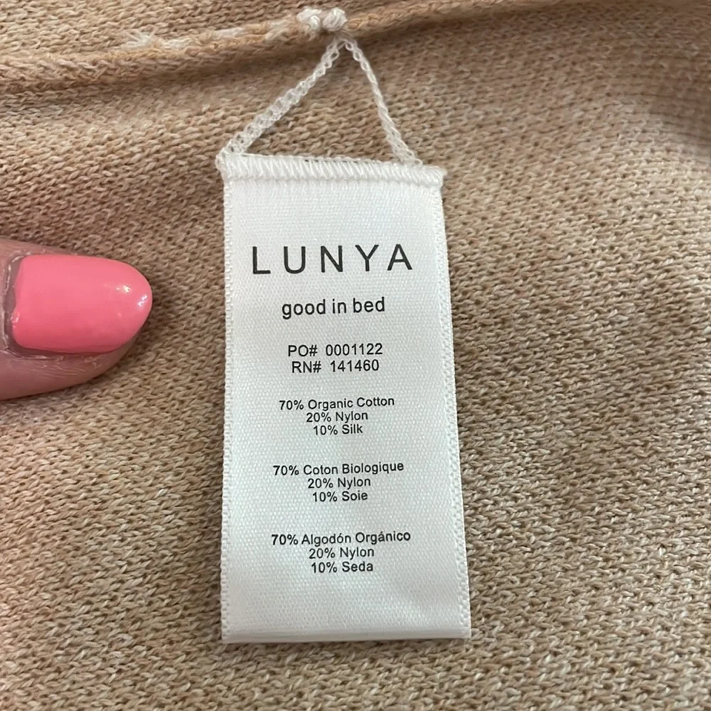 Lunya Cozy Cotton Silk Pullover Sweater Nutmeg Windowpane Tan NWT Medium NEW - Picture 7 of 10